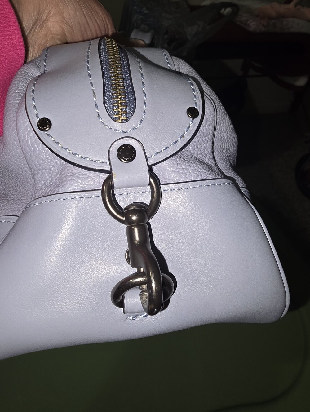 Coach Lane Pebbled Leather Satchel in Light Blue With Crossbody Strap - Picture 3 of 14